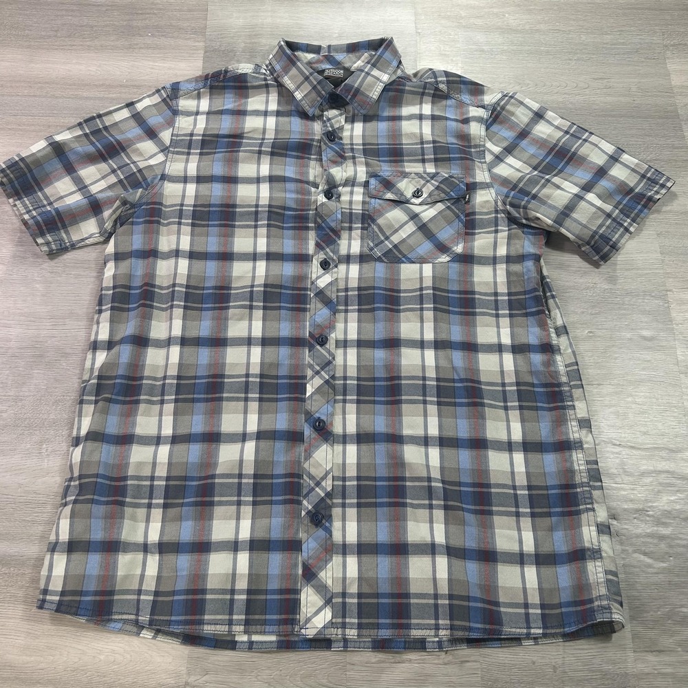 Outdoor Research Shirt Mens XL Blue Plaid Short Sleeve Button Up Outdoor Hiking